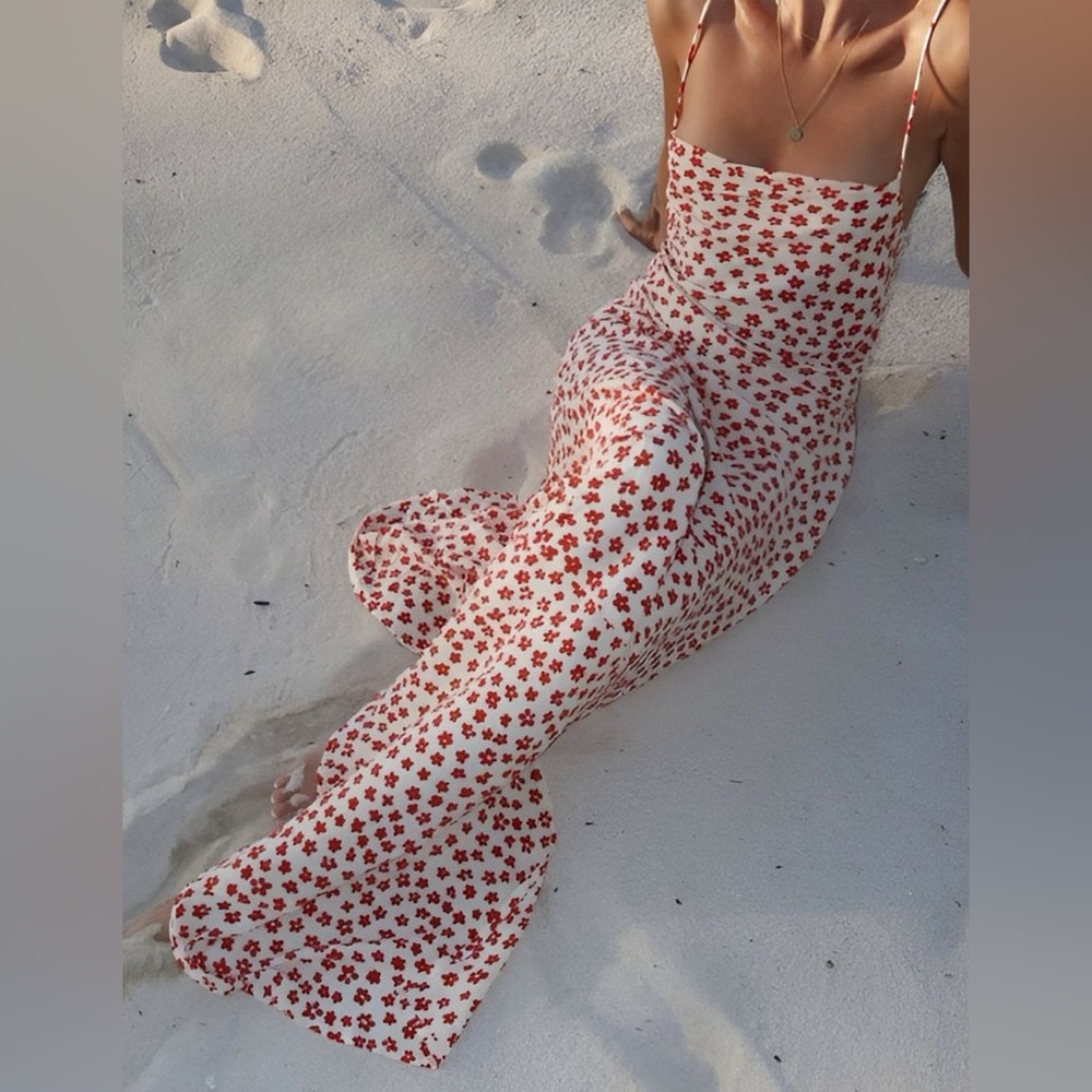 Strappy Floral Print Crisscross Flowy Long Sundress